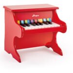 Hape Mini Piano, Mini Instrumento Musical de Madera de Juguete con 18 Teclas, Rojo